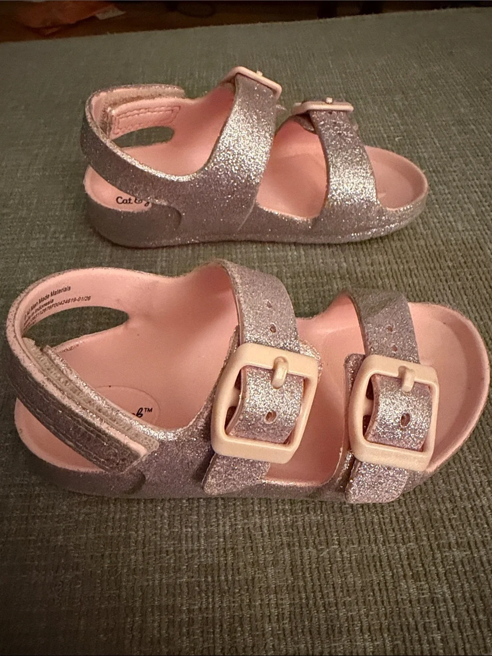 Cat & Jack Pink Glitter Double-Buckle Sandals